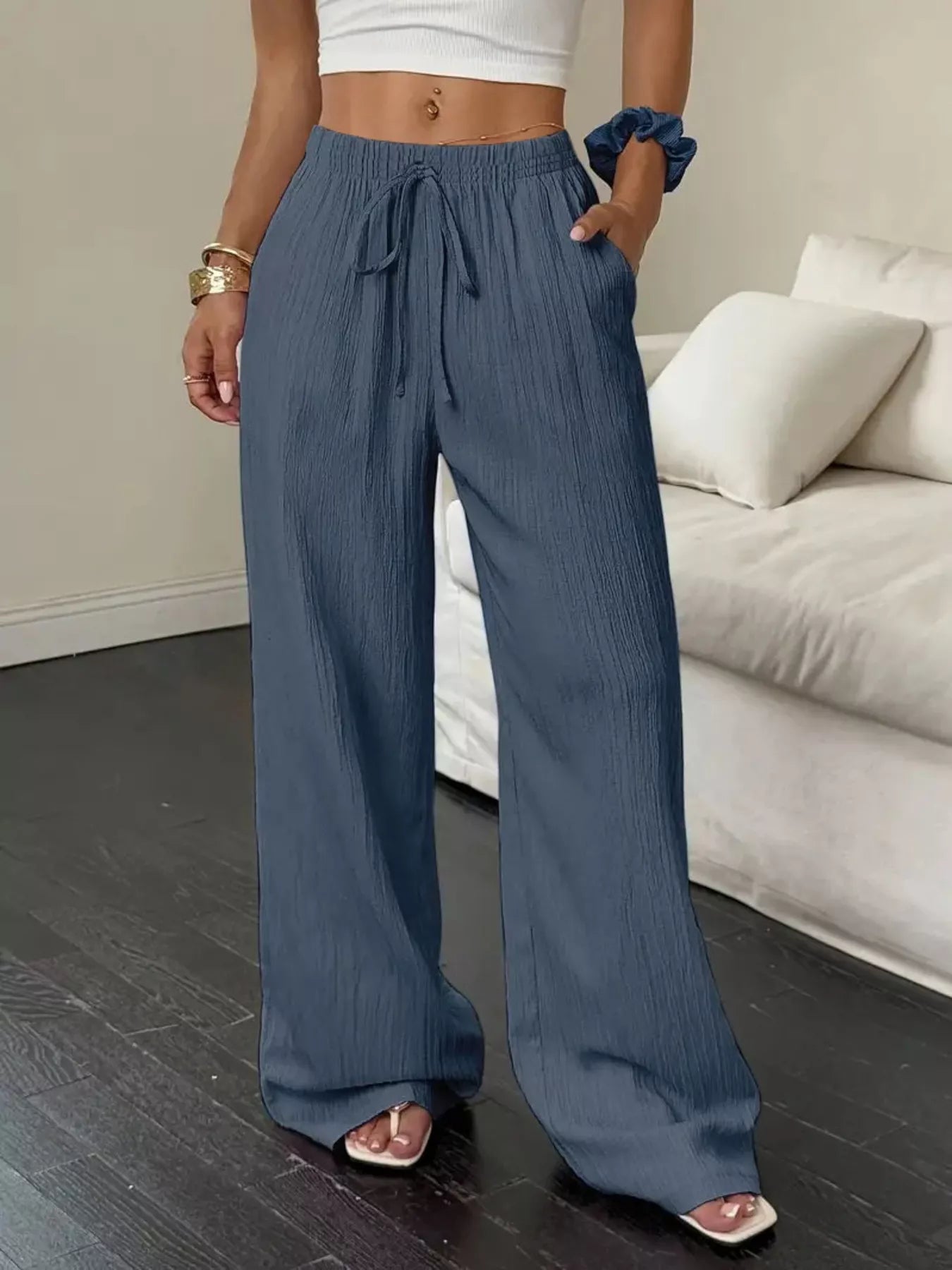 Wide Leg Pants with Drawstring