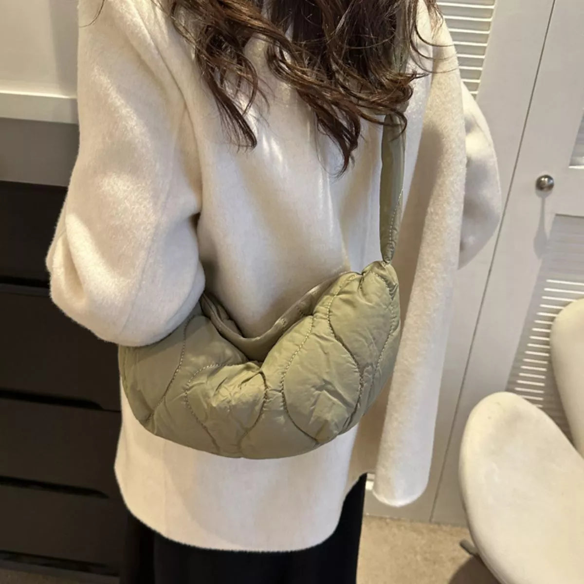 Solid Color Quilted Crossbody Bag