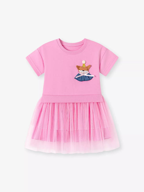 Children's Fox Applique Tulle Layered Dress