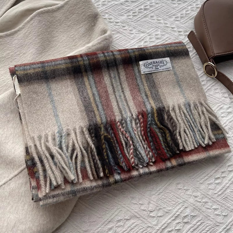 Wool Plaid Tassel Scarf