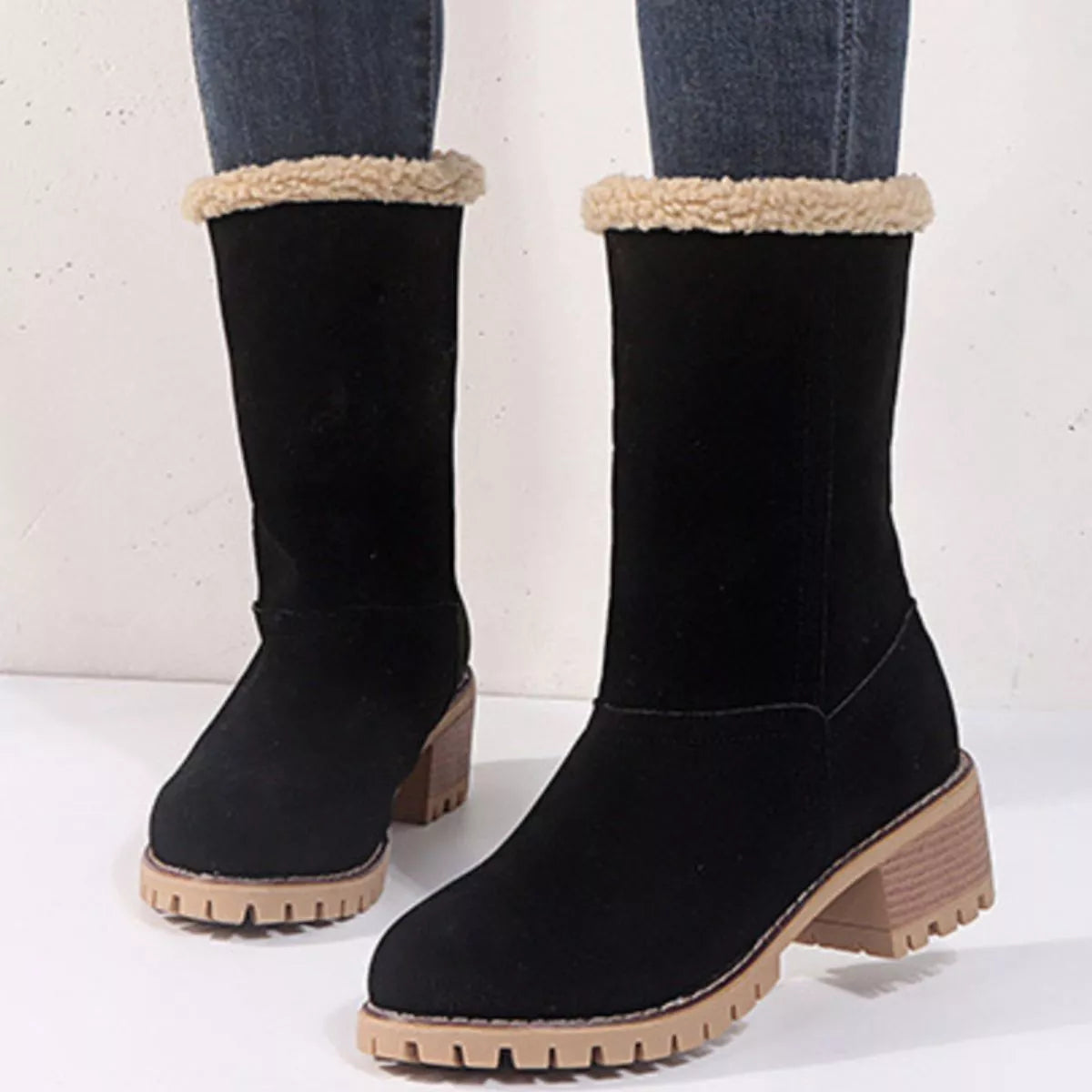 Round Toe Block Heels Boots