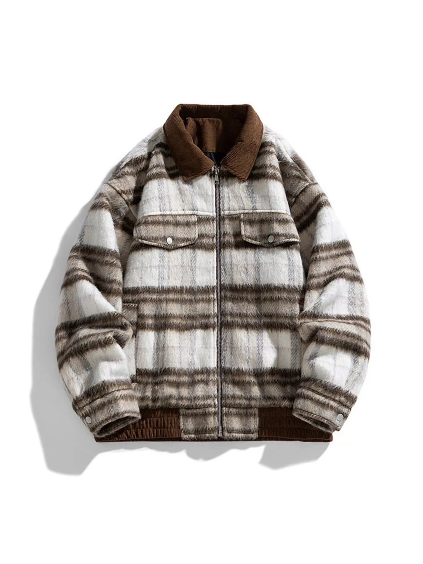 Men's Plus Size Vintage Plaid Corduroy Collar Zip-Up Jacket