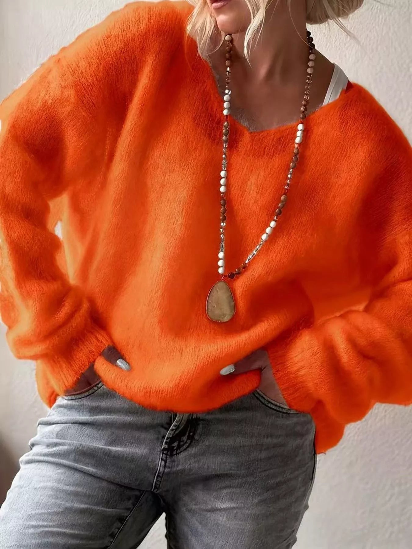 V-Neck Dropped Shoulder Sweater