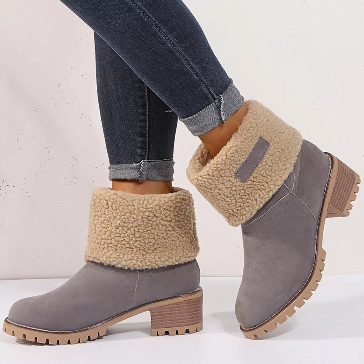 Round Toe Block Heels Boots