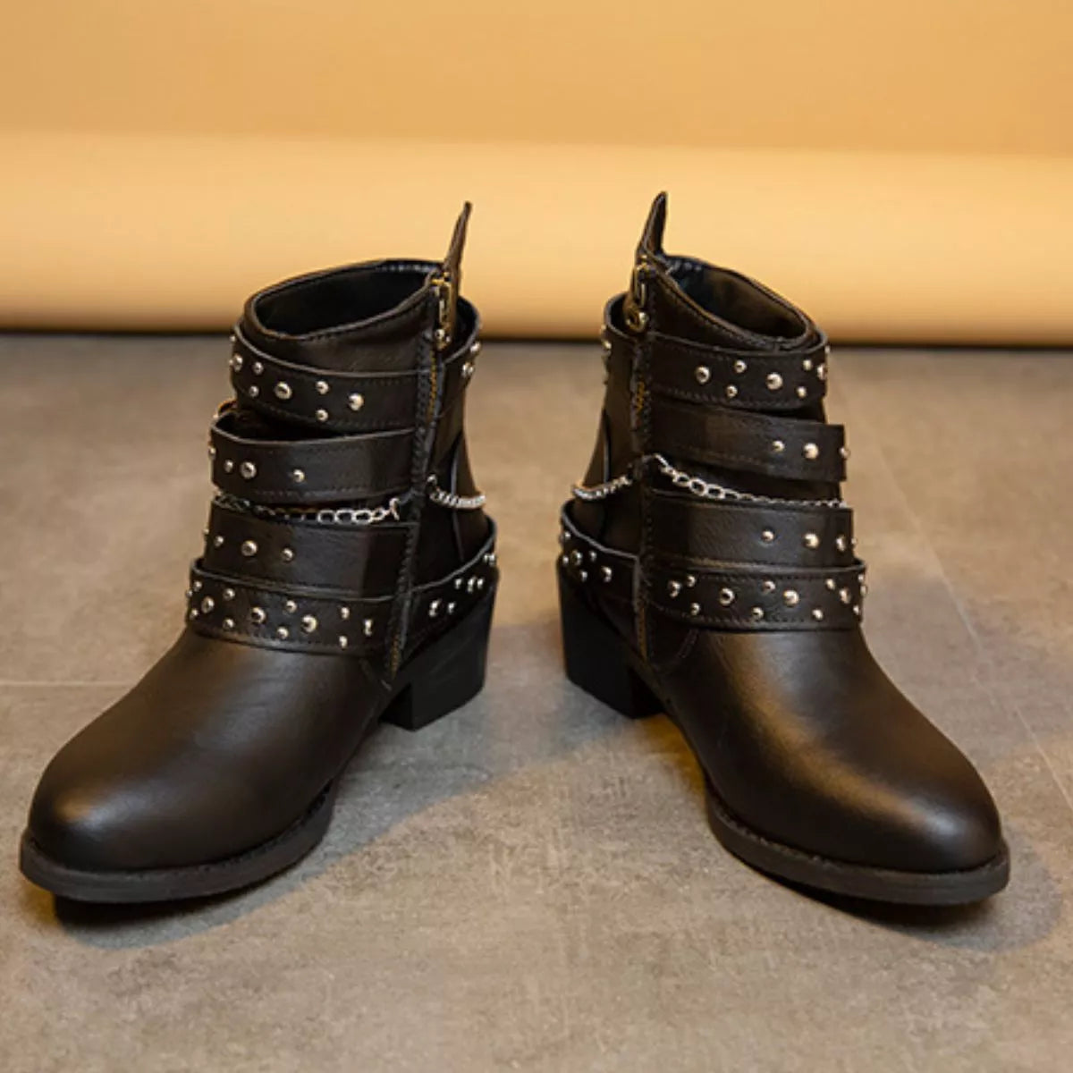 Studded Buckle Ankle Boots