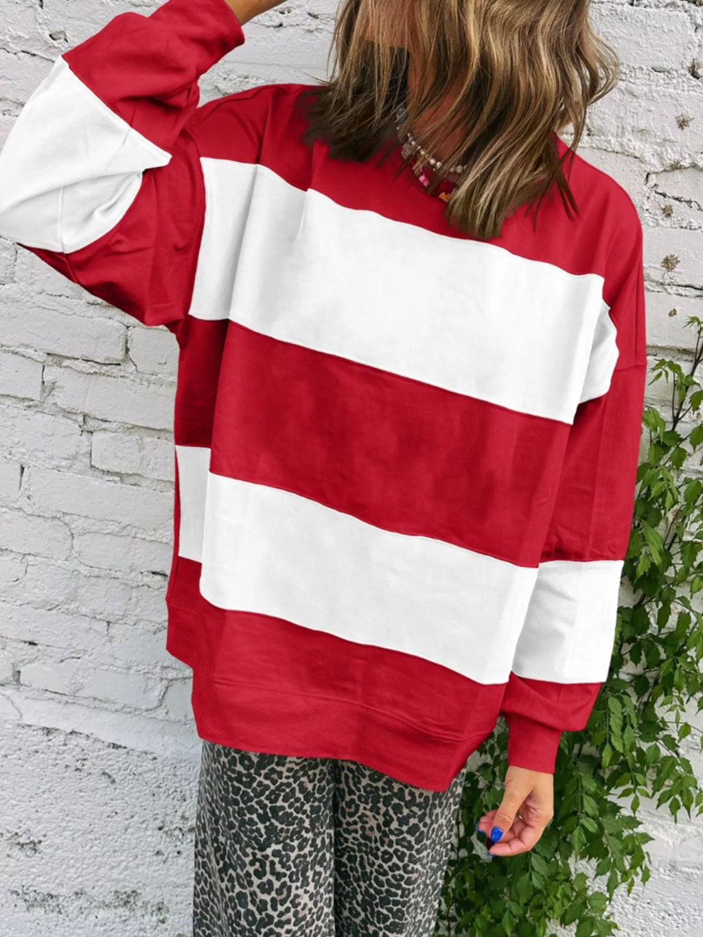 Colorblock Drop Shoulder Baggy Sweatshirt