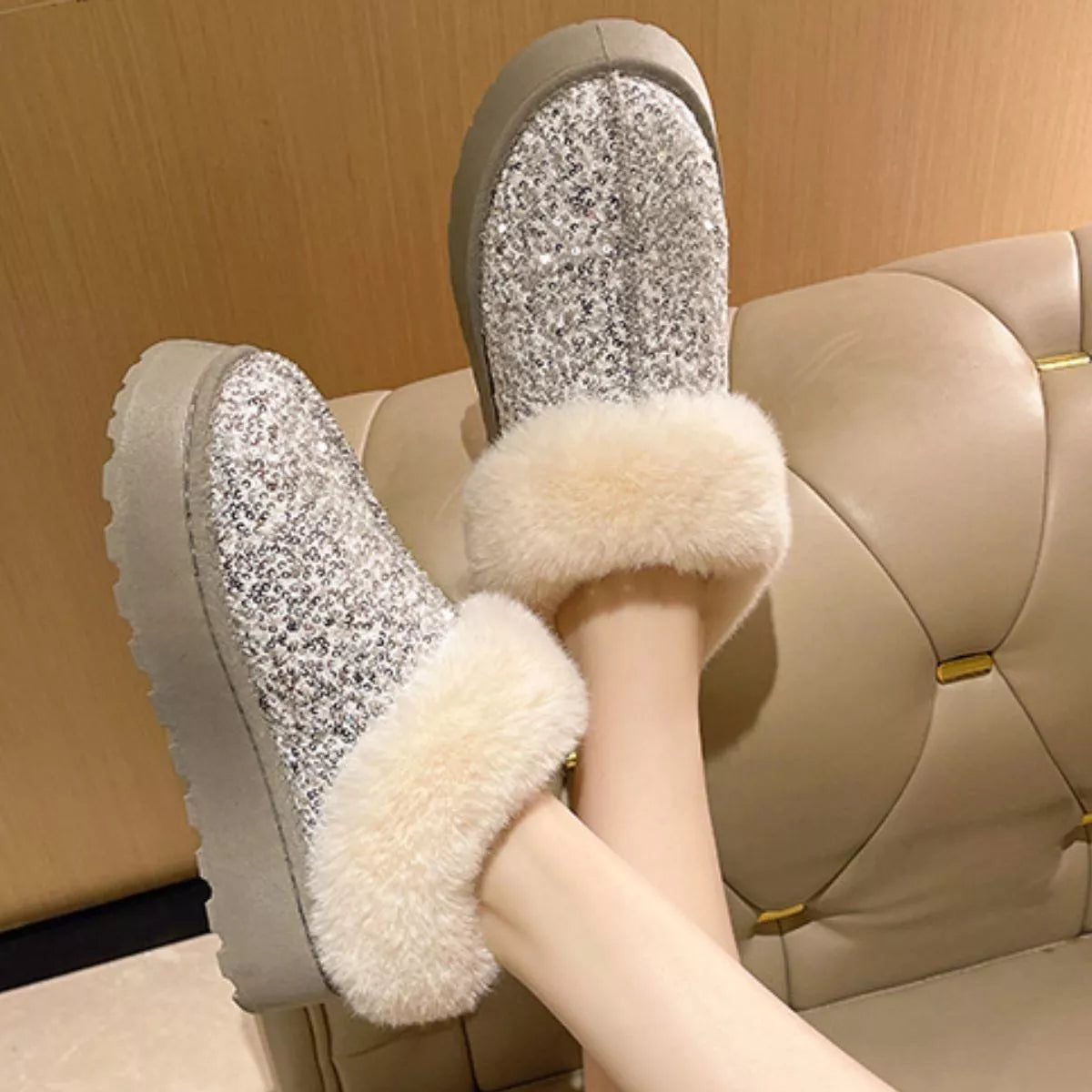 Sequin Round Toe Platform Boots