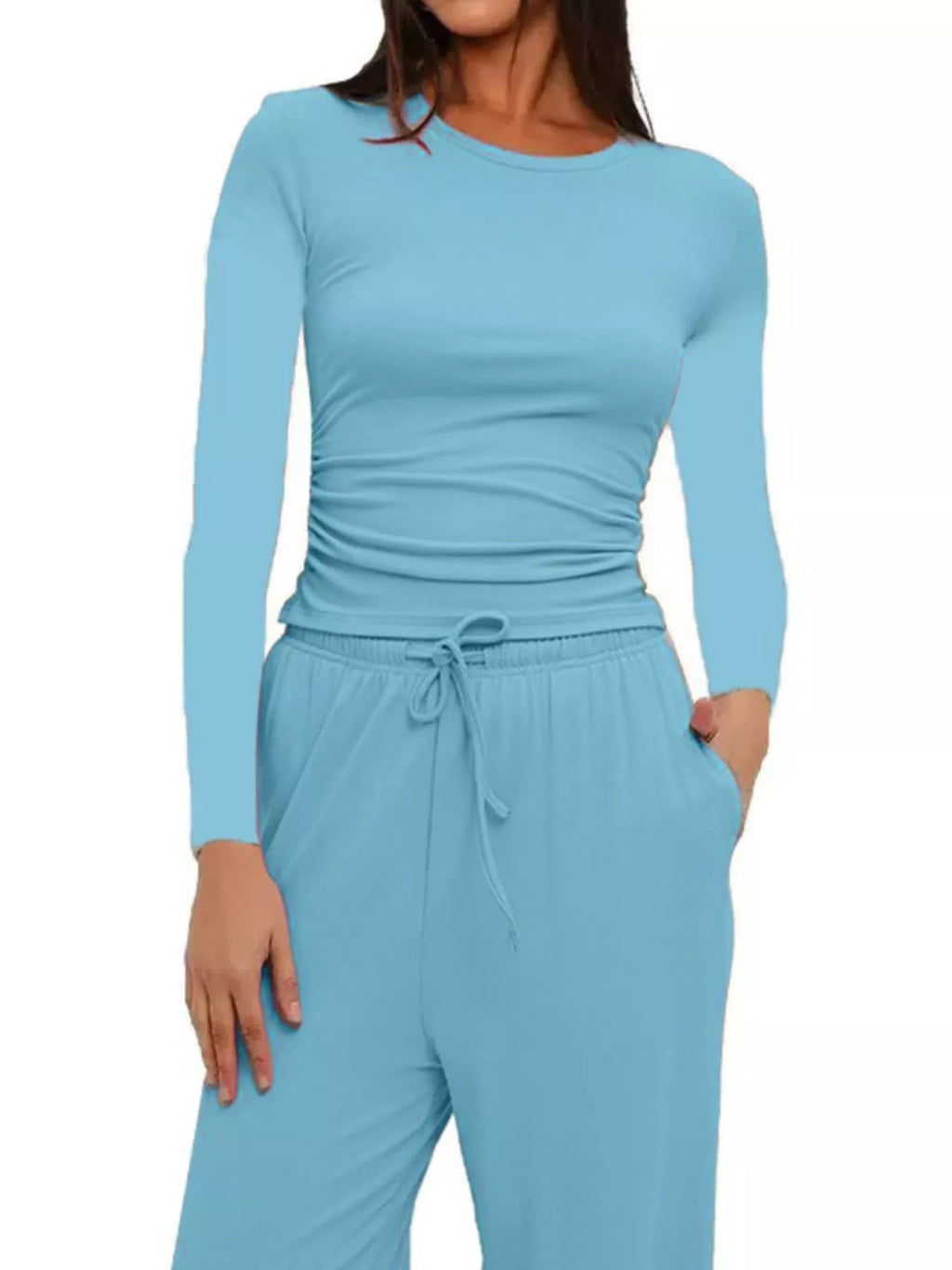 Full Size Casual Long Sleeve Top and Pants Set Plus Size