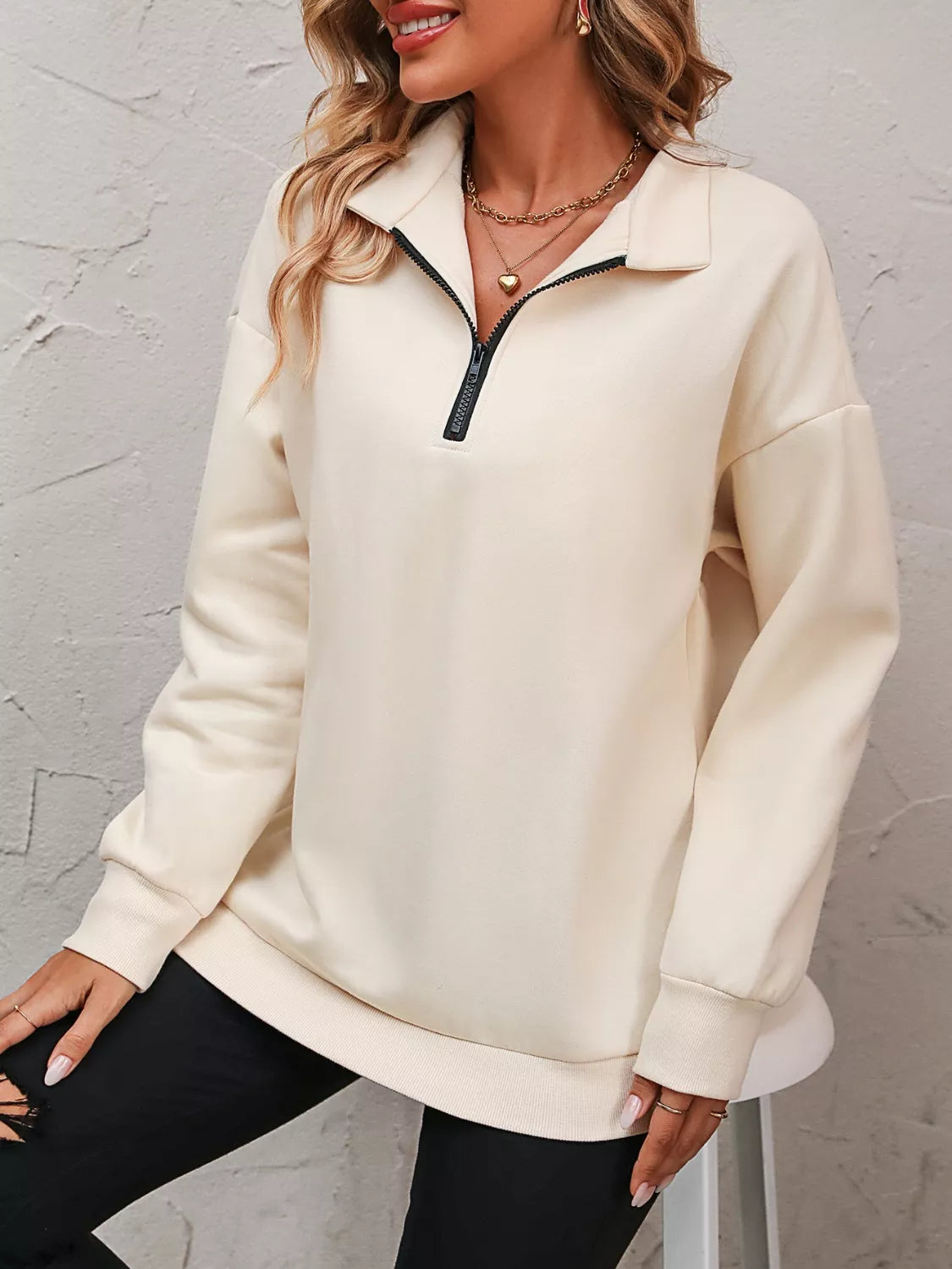 Quarter Zip Dropped Shoulder Sweatshirt