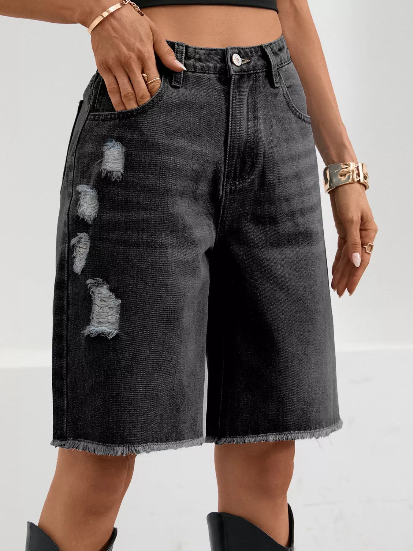 Ripped Frayed Hem Denim Shorts