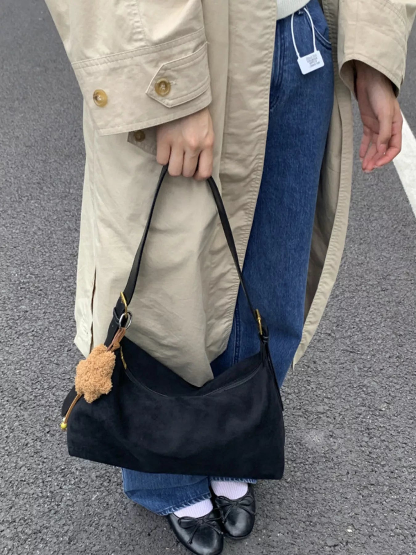 Solid Color Suede Hobo Crossbody Bag