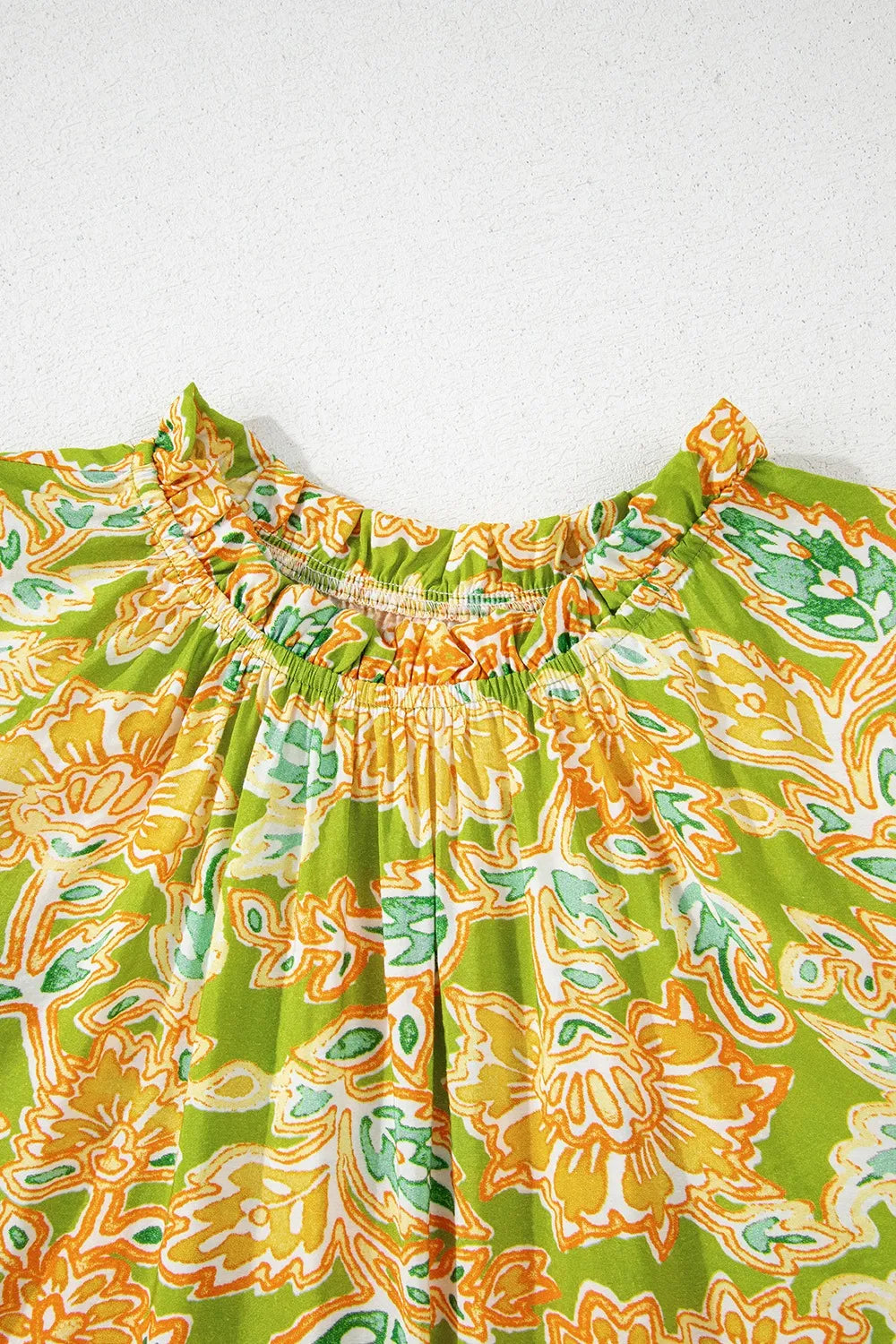 Multicolour Printed Contrast Bubble Sleeve Patchwork Blouse