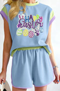 HAPPY EASTER Sequin Round Neck Top and Short Set