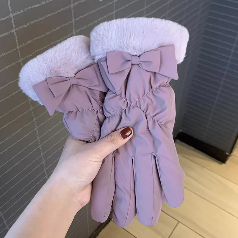 Warm Fleece Lined Bow Gloves