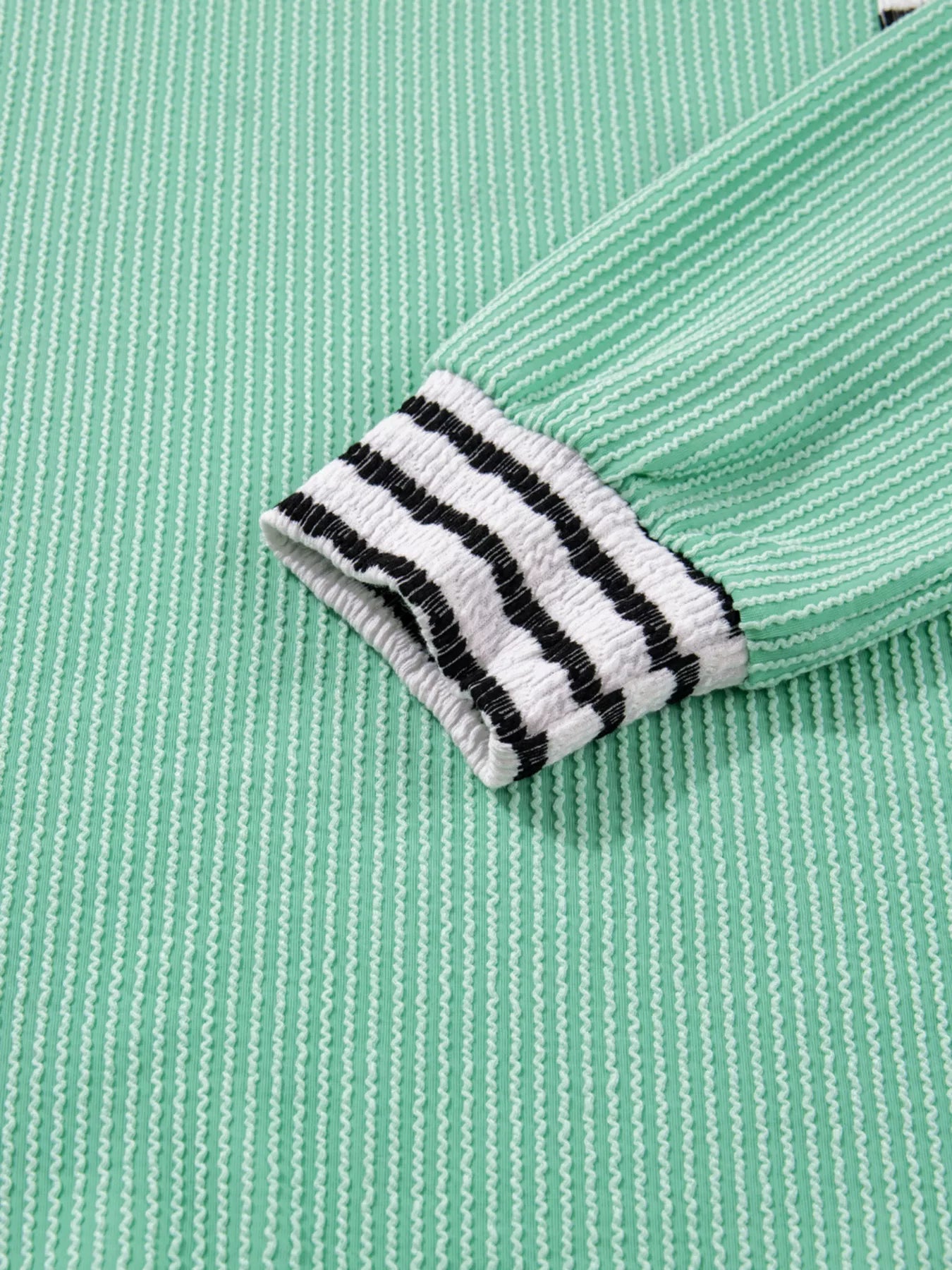 Twisted Ribbed Contrast Round Neck Striped Patchwork Long Sleeve Top