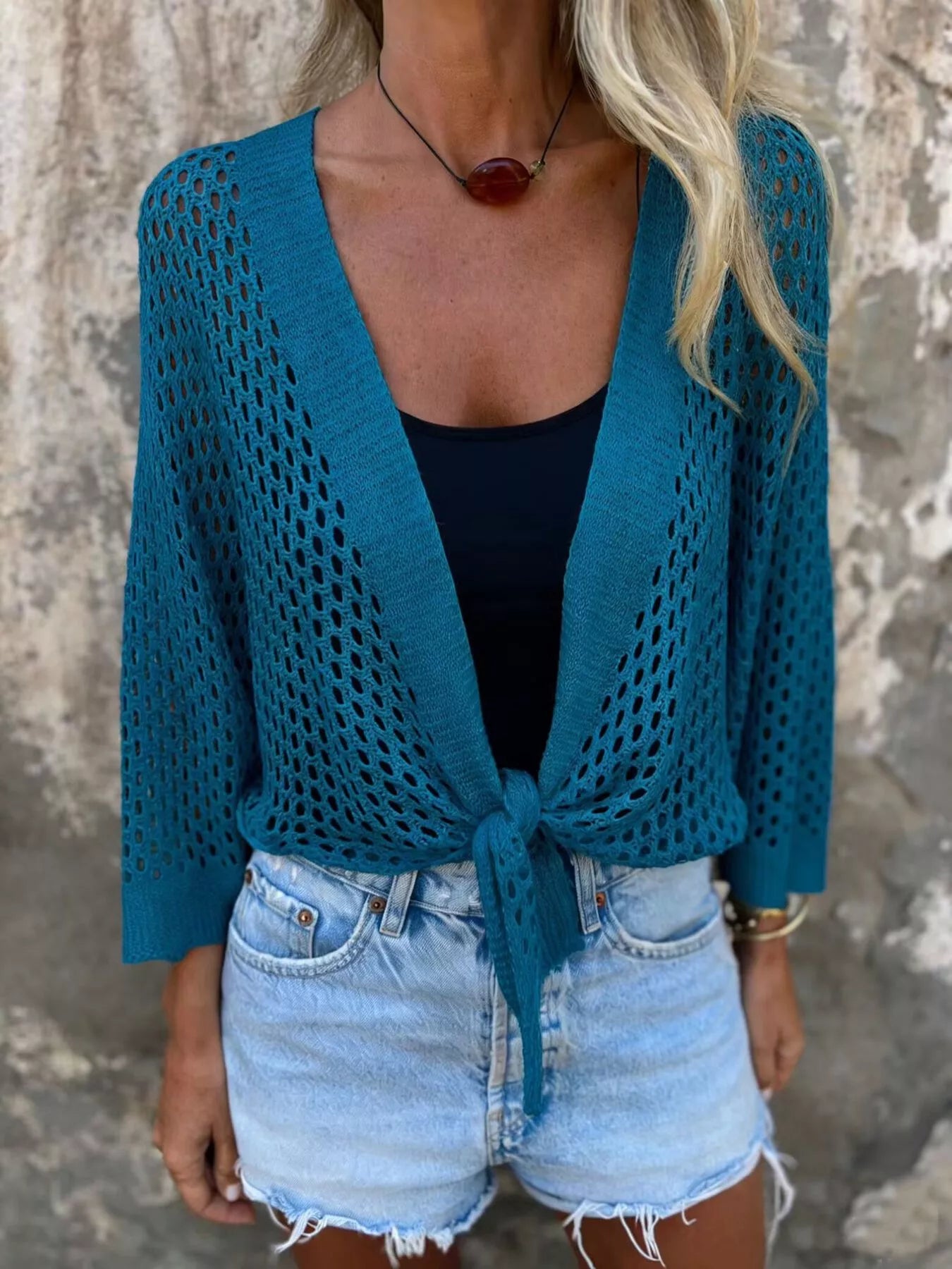 Tie-Front Crochet Knit Cover Up