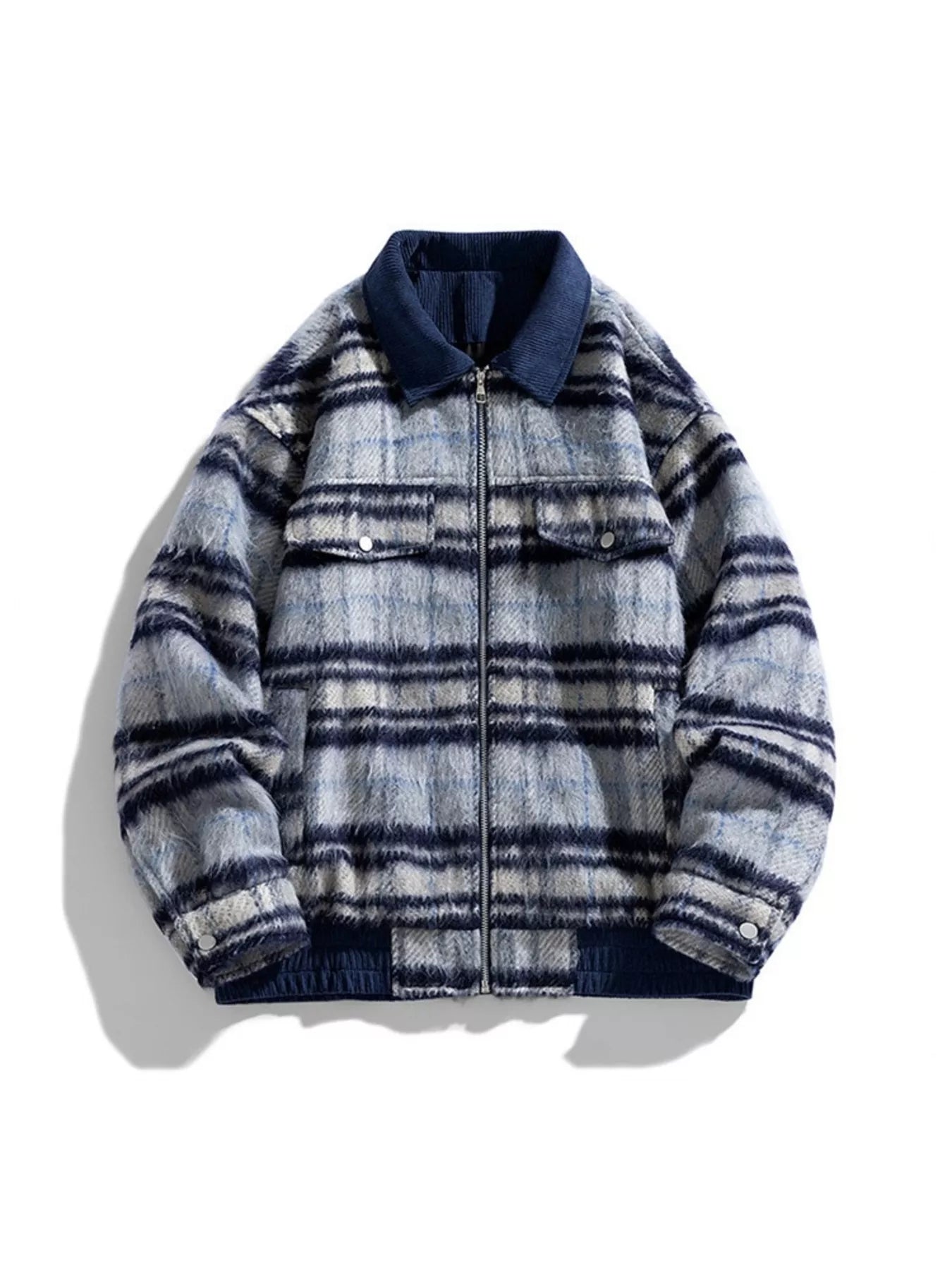 Men's Plus Size Vintage Plaid Corduroy Collar Zip-Up Jacket