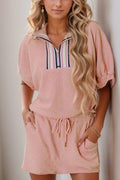 Half Zip Half Sleeve Top and Skirt Set