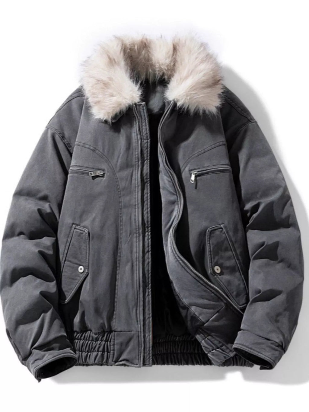 Men's Full Size Fur Collar Zip Up Bomber Jacket Plus Size