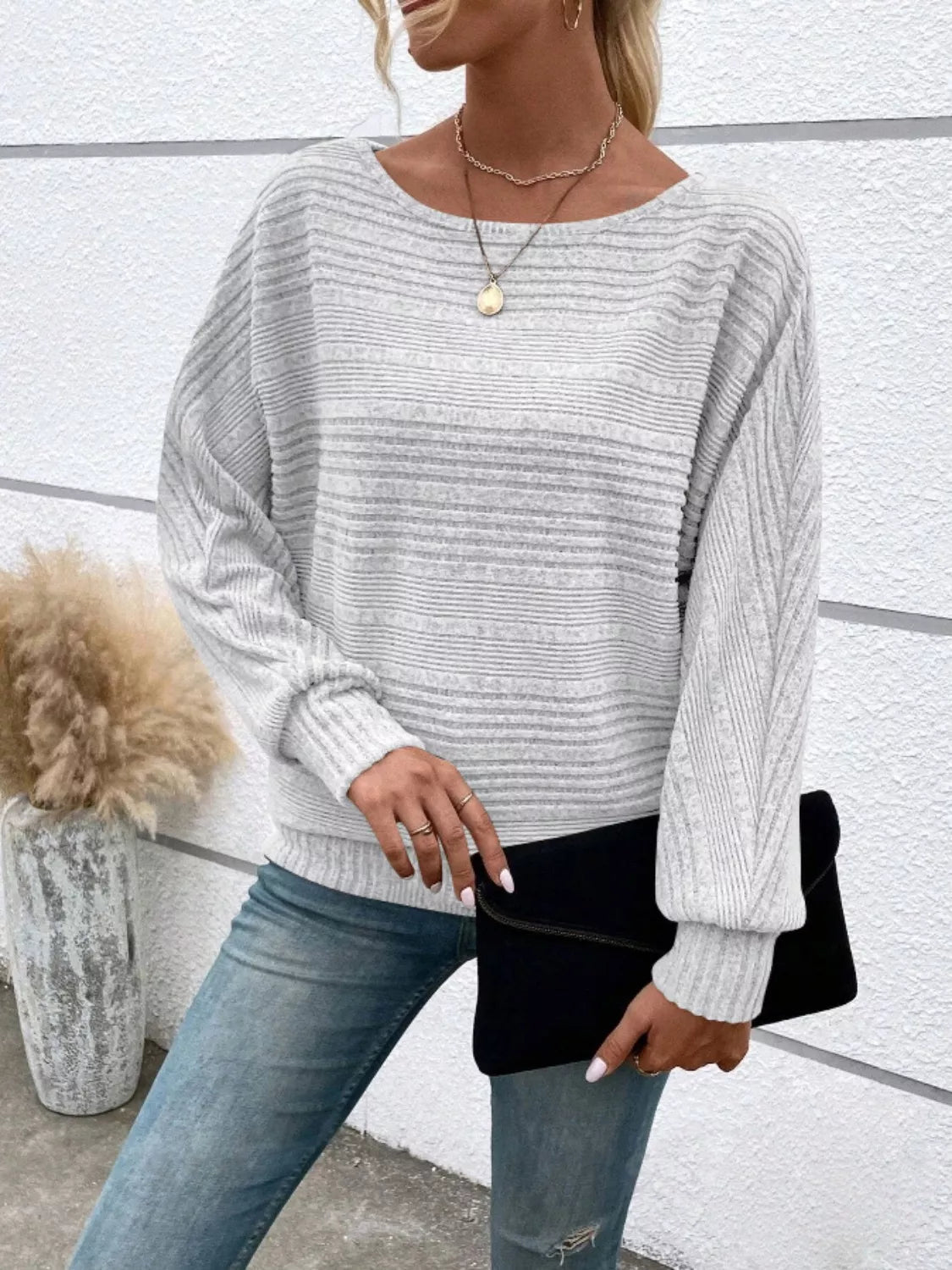 Relaxed Fit Ribbed Knit T-Shirt