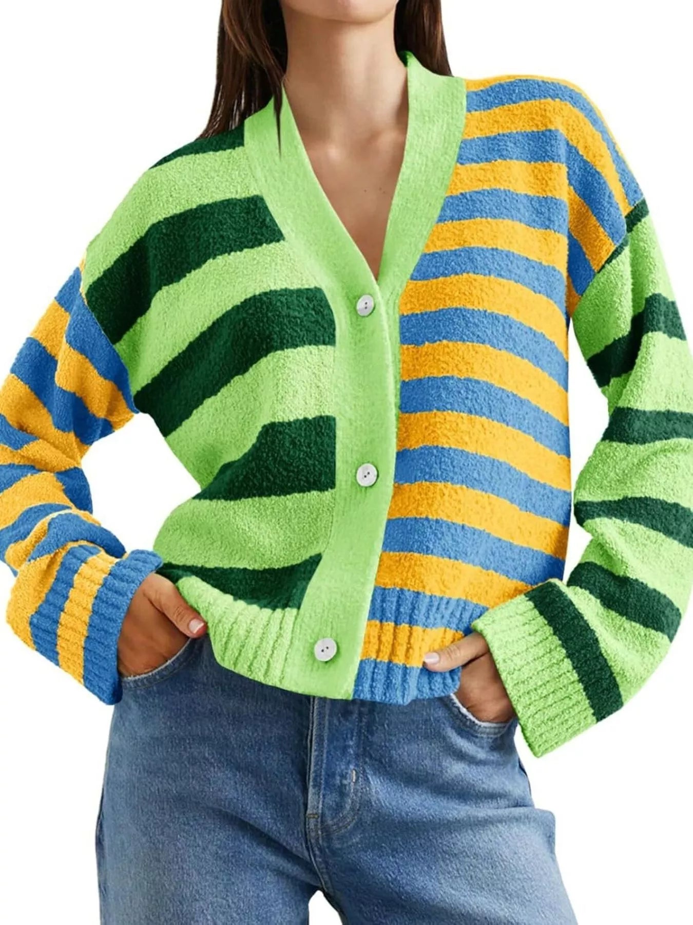 Striped Knit Button-Down Cardigan