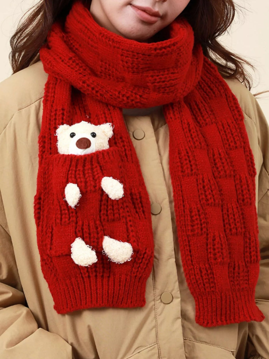 Christmas Cute Bear Pocket Knitted Scarf