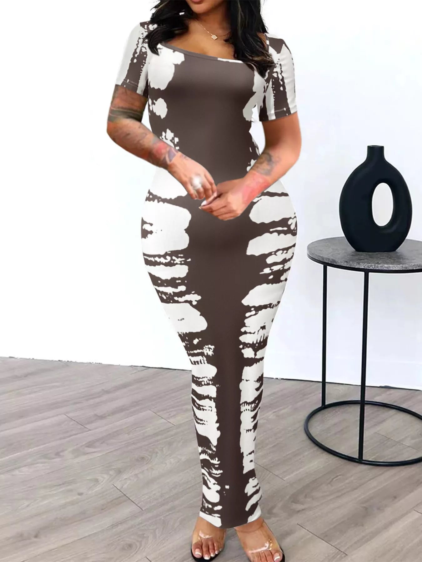Plus Size Square Neck Short Sleeve Dress