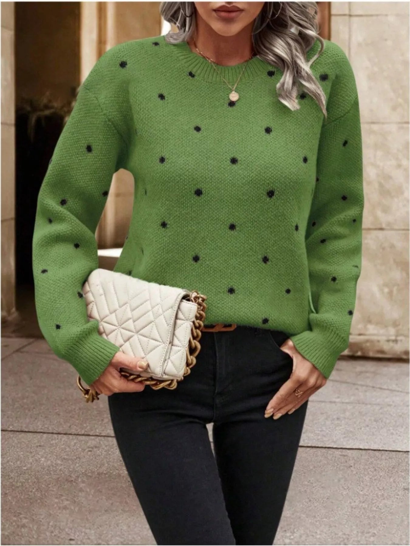 Polka Dot Round Neck Sweater