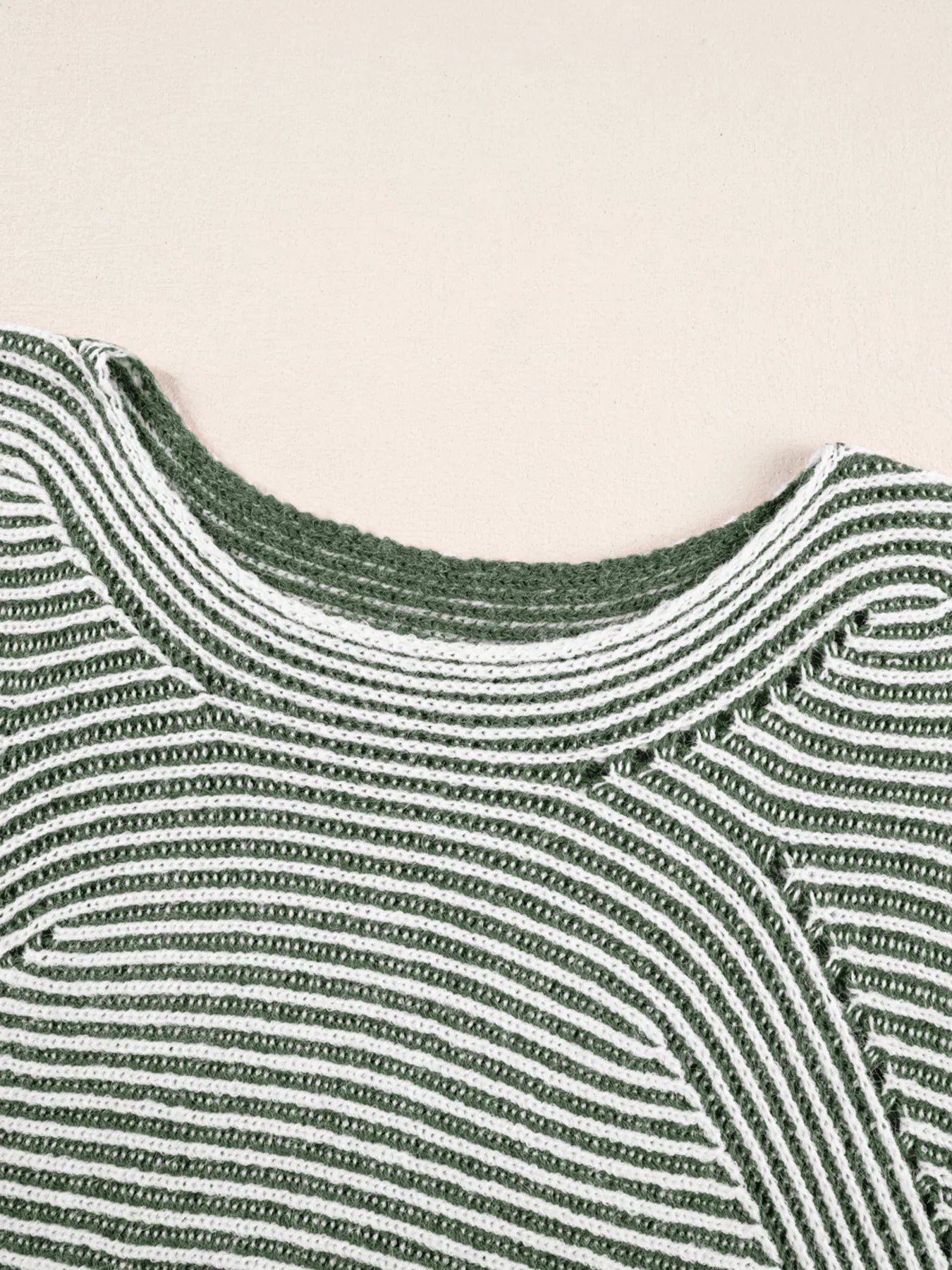 Striped Ribbed Knit Boat Neck Baggy Sweater