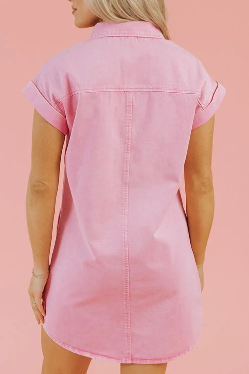 Button Down Short Sleeve Denim Dress