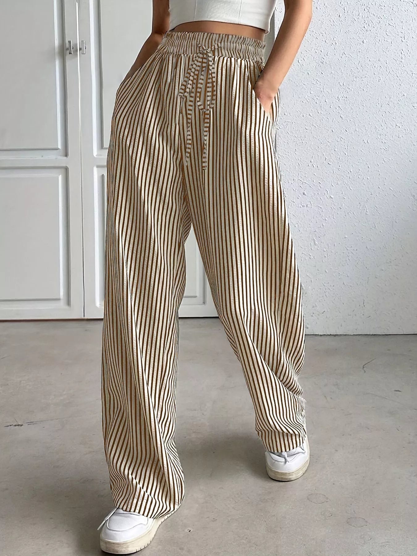Striped High-Waisted Wide Leg Pants