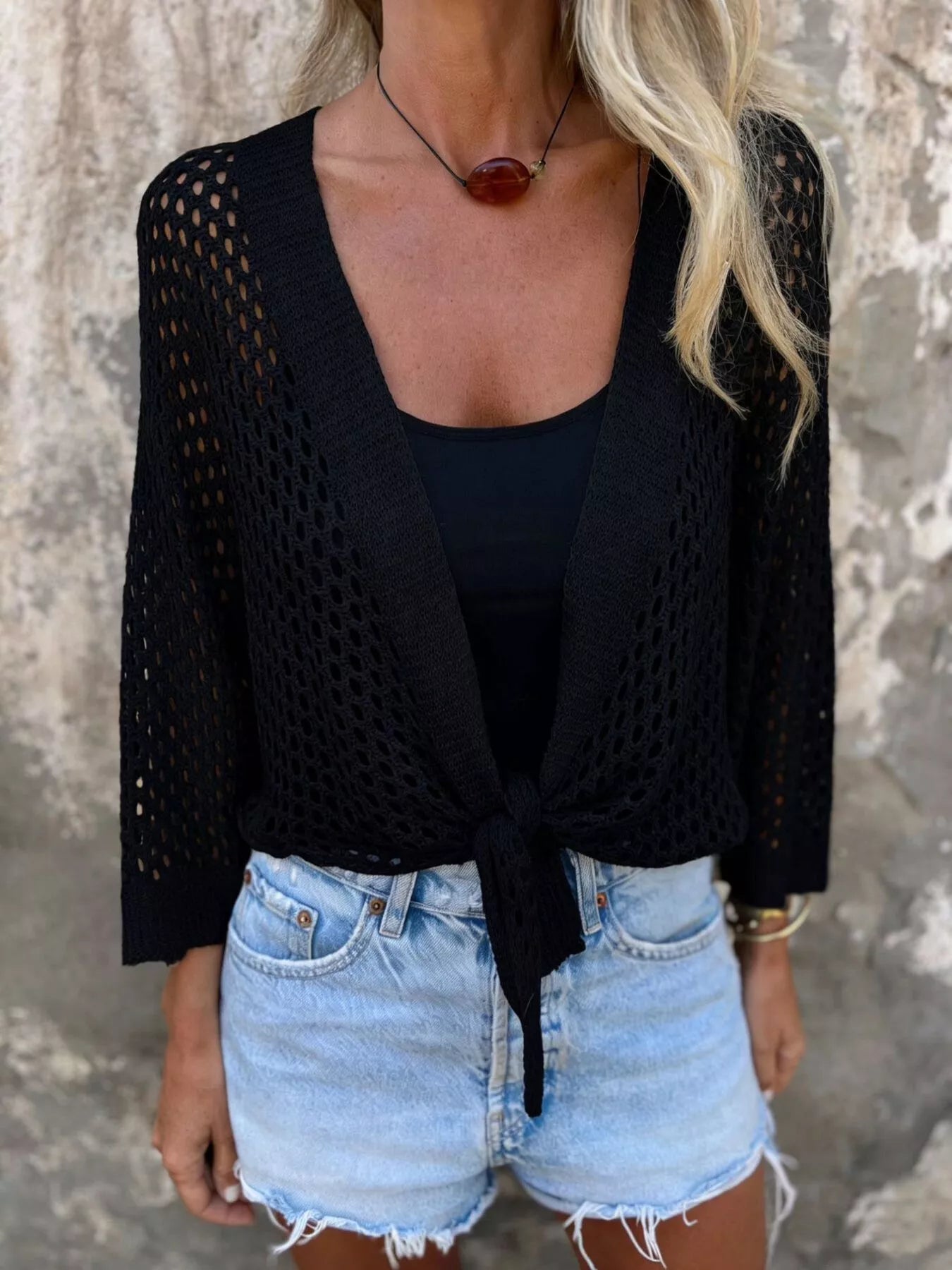 Tie-Front Crochet Knit Cover Up