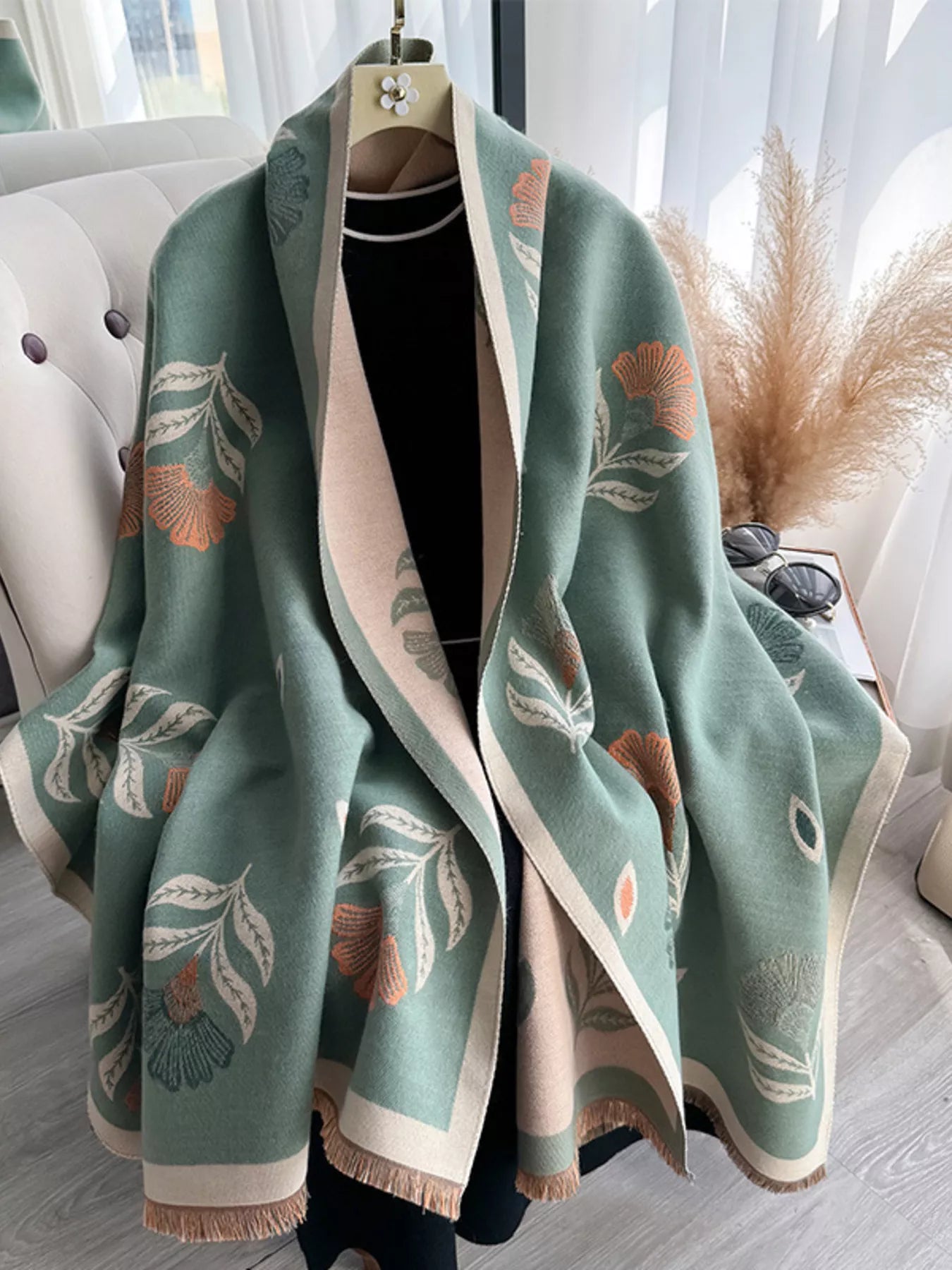 Printed Raw Hem Shawl