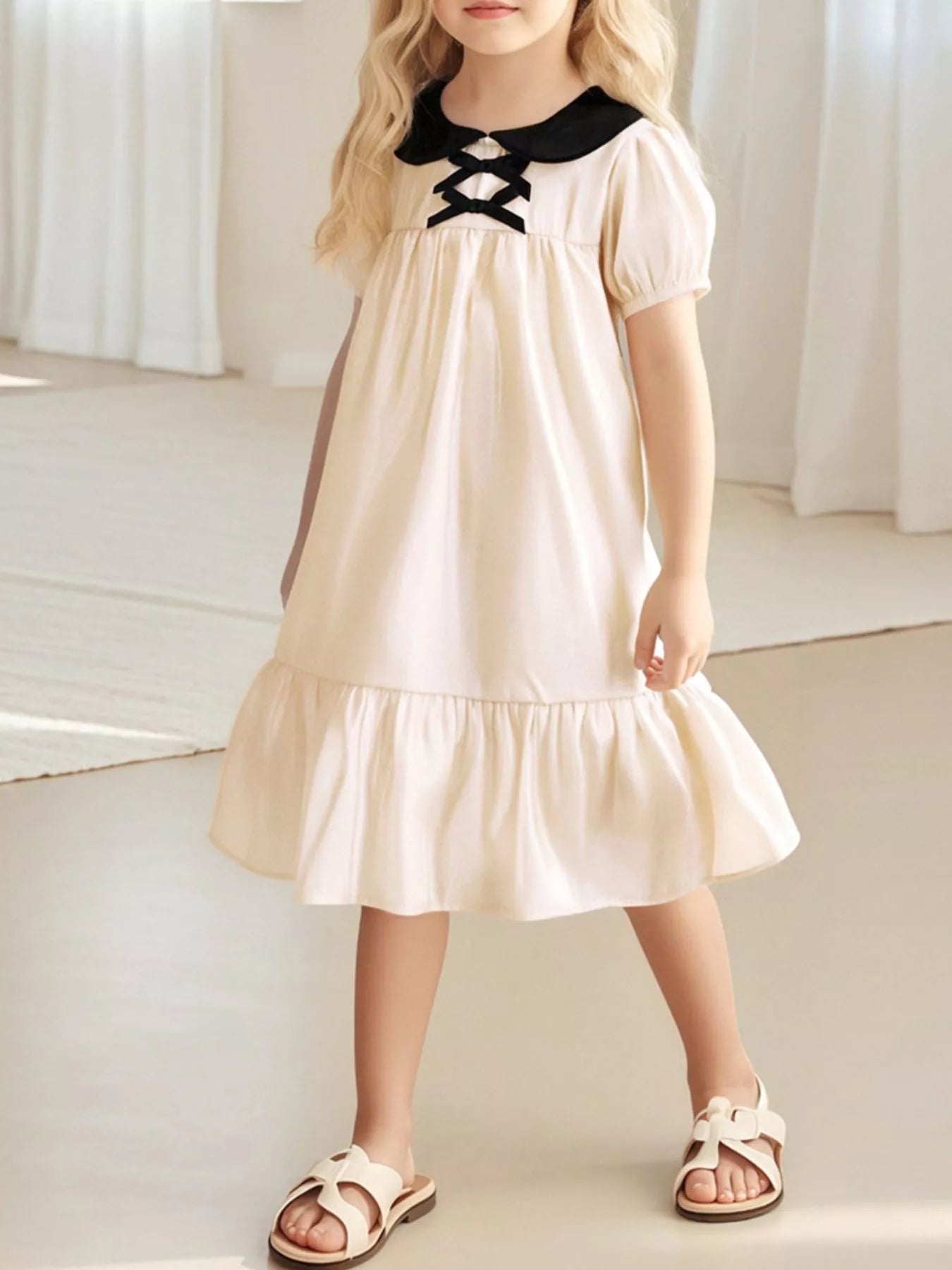 Children's Peter Pan Collar Ruffle Hem Dress