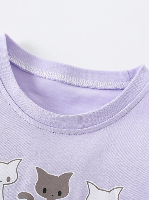 Children's Cats Round Neck Ruffle Hem T-Shirt