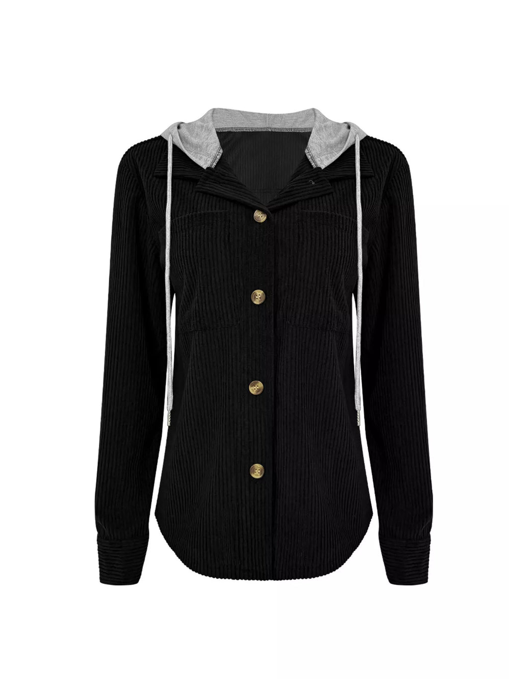 Hooded Corduroy Button-Down Jacket