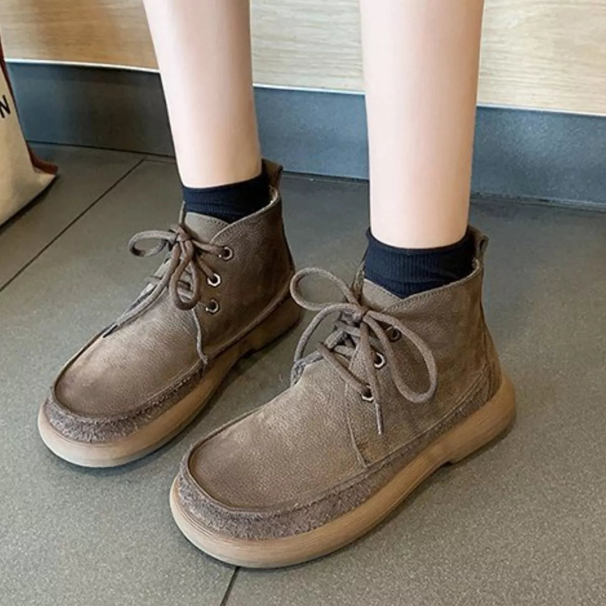 Round Toe Lace-Up Ankle Boots