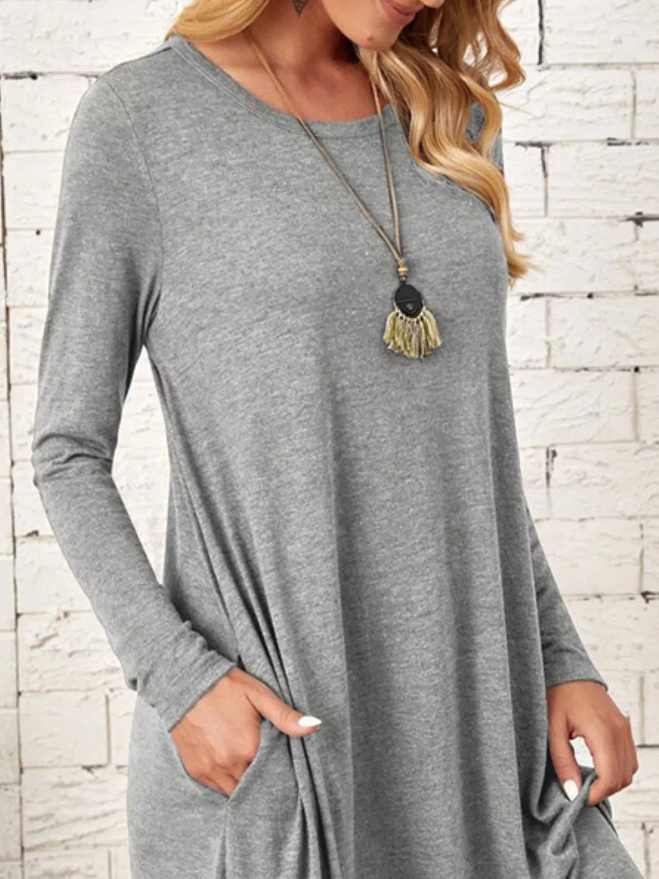 Casual Long Sleeve Pocket Midi Dress