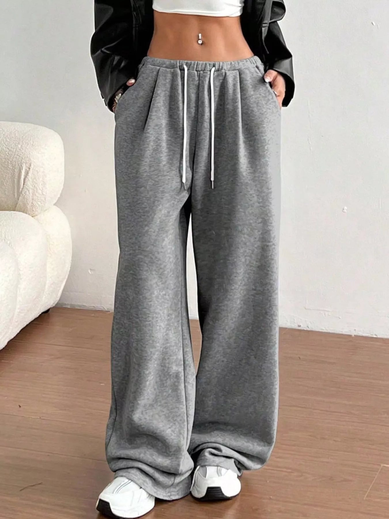 Casual Drawstring High Waist Wide Leg Sweatpants