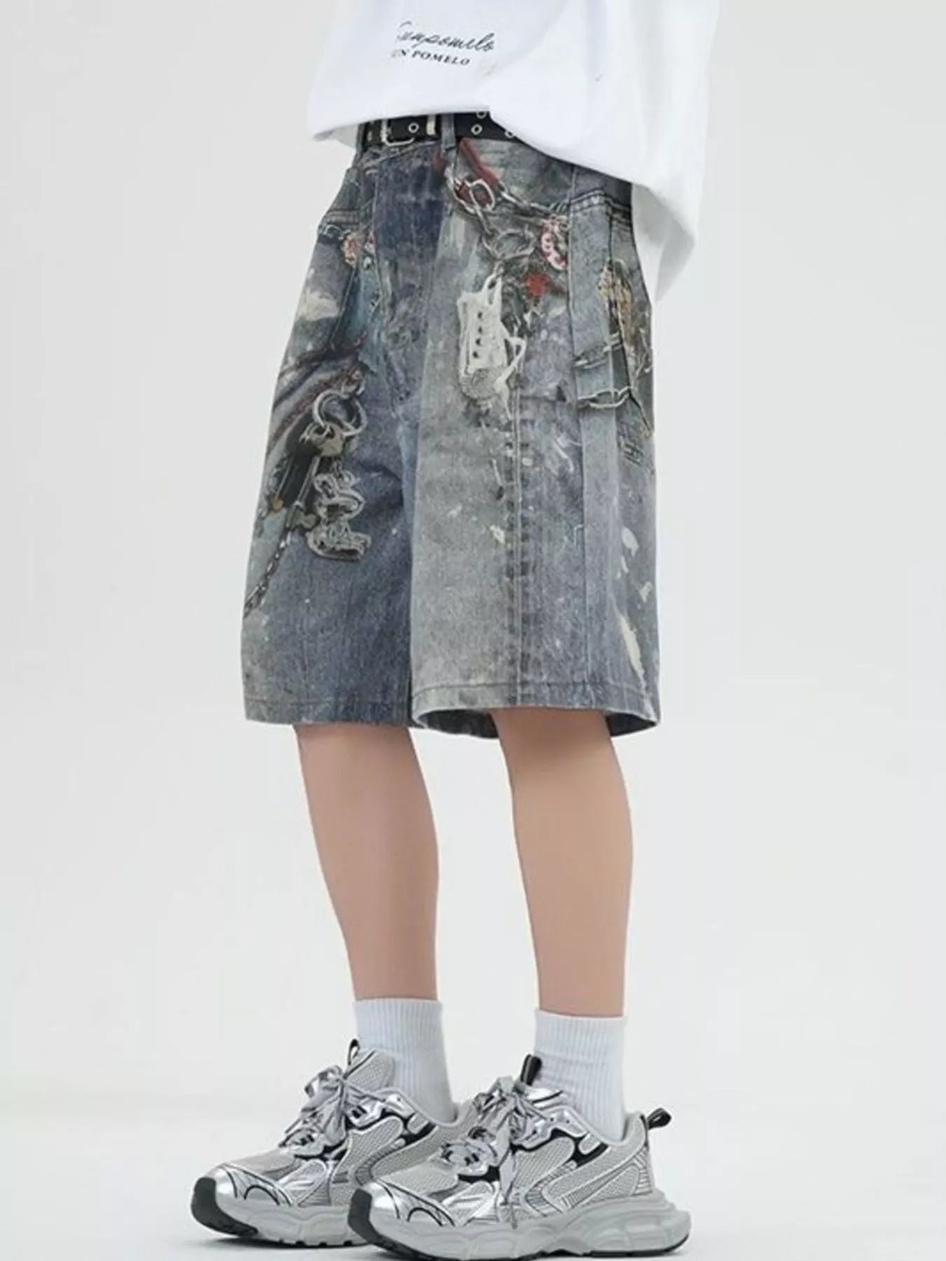Men's Full Size Vintage Chain Print Denim Shorts Plus Size