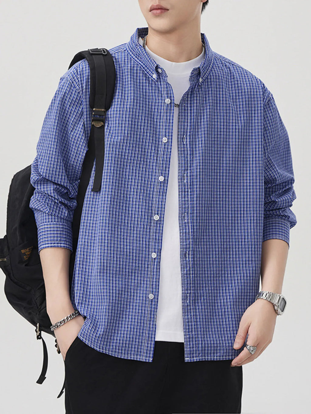 Men's Plus Size Casual Plaid Button-Down Shirt