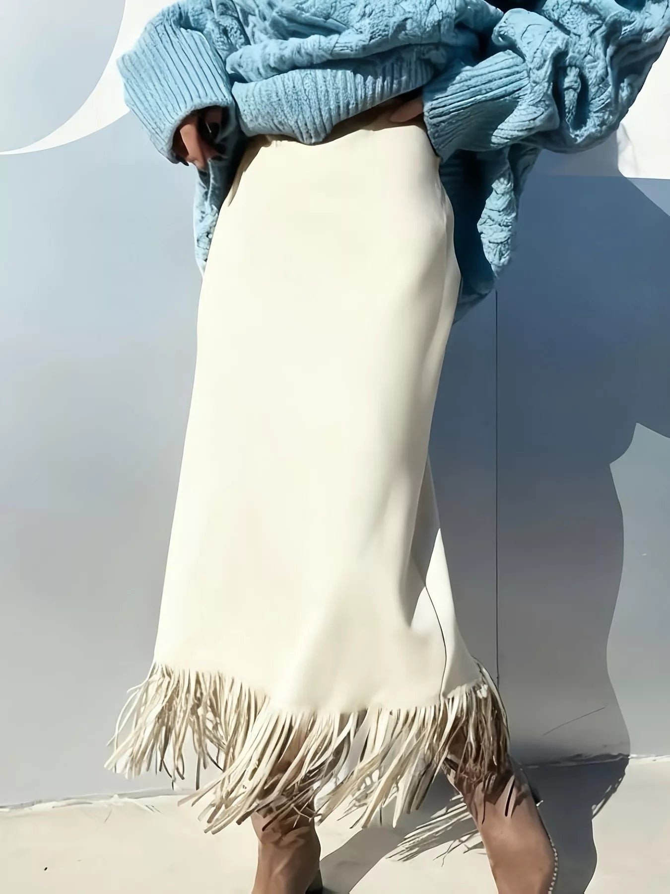 Suede Fringe Midi Skirt
