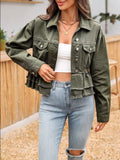 Ruffle Raw Hem Denim Jacket