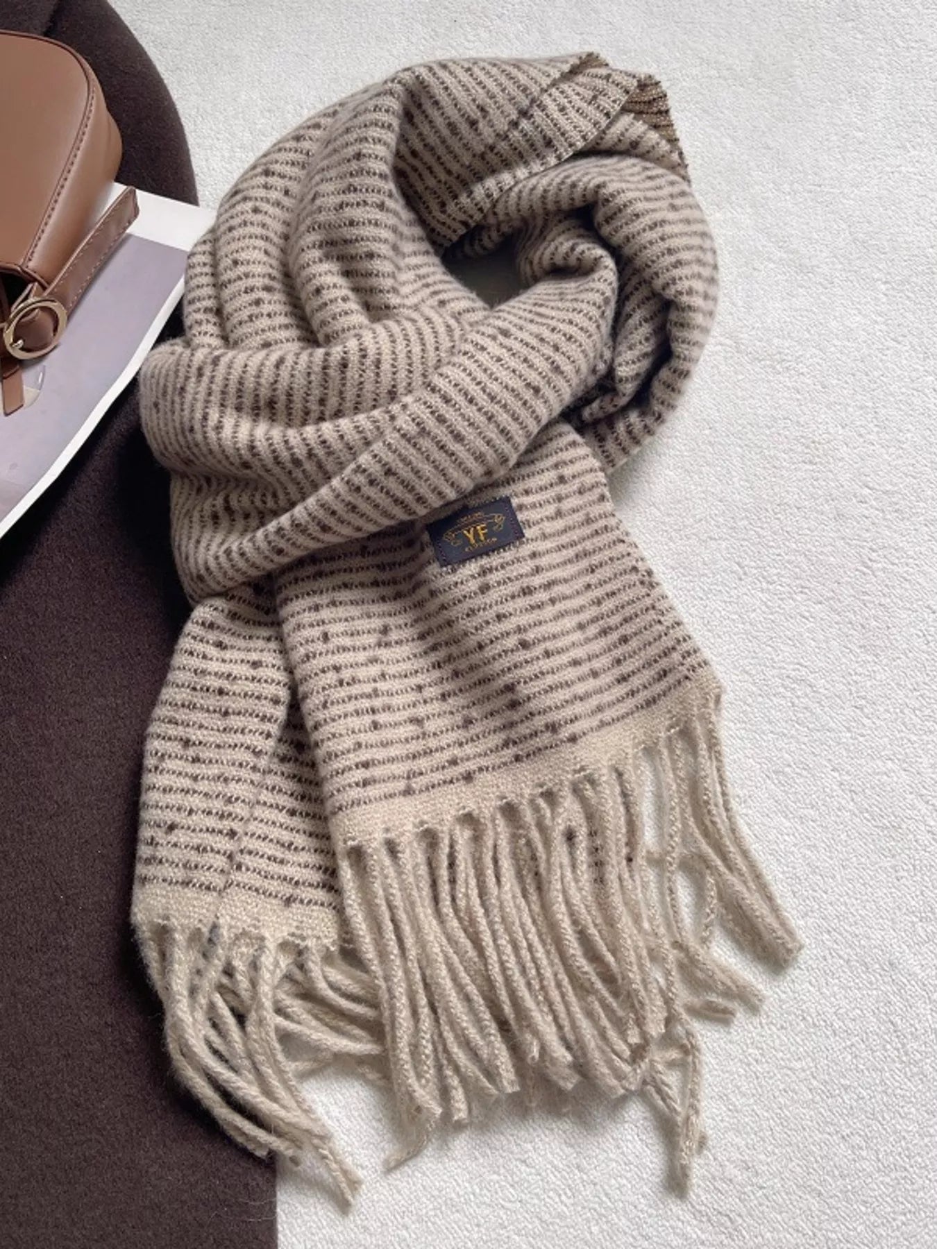 Warm Striped Tassel Scarf