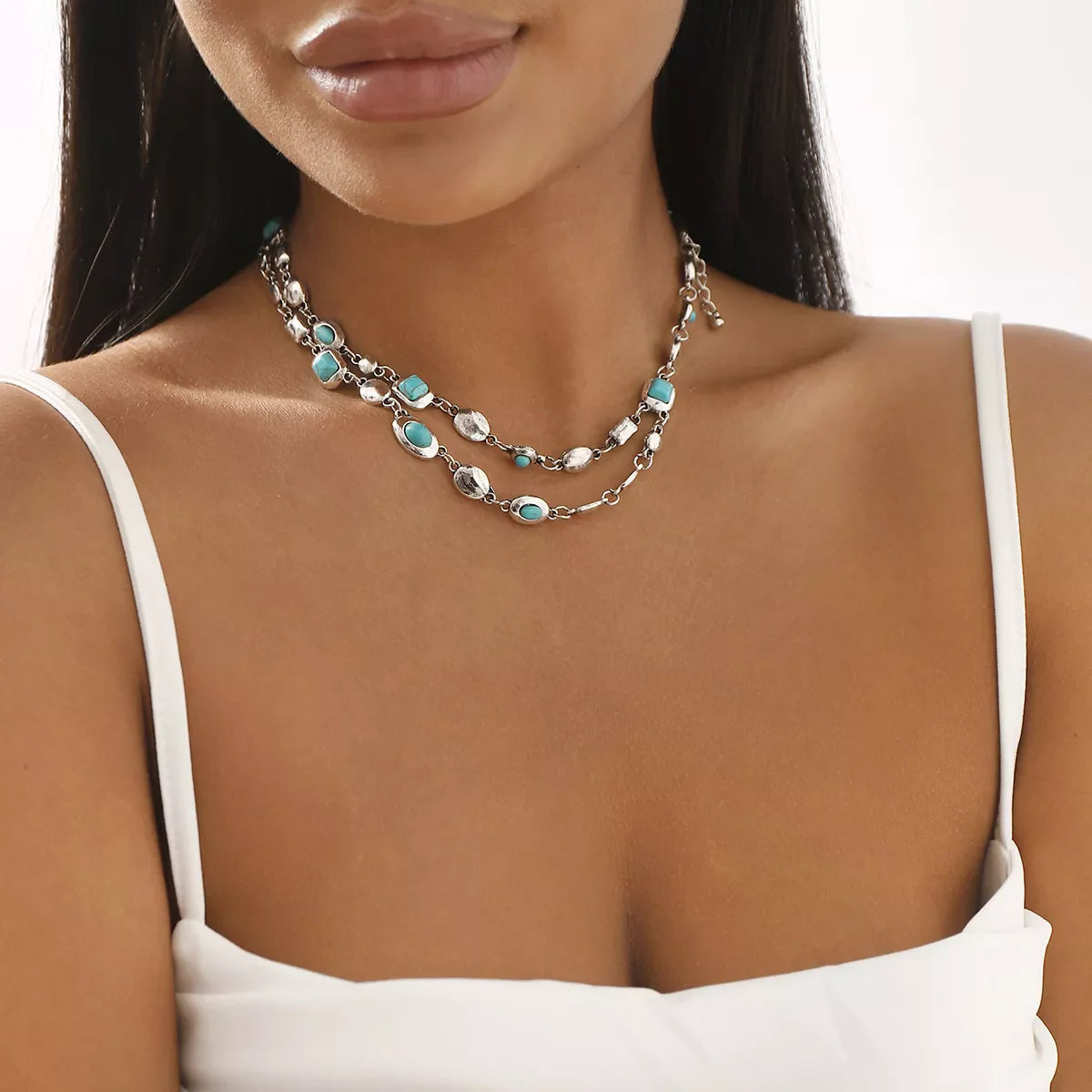Vintage Multi-Gemstone Double Layered Necklace
