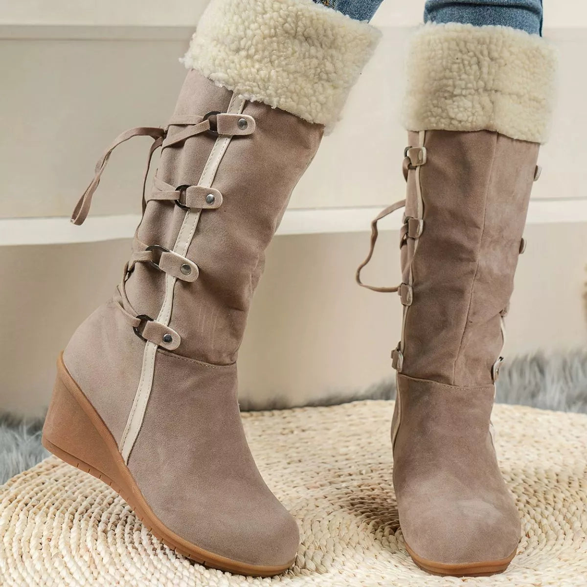 Round Toe Wedge Boots