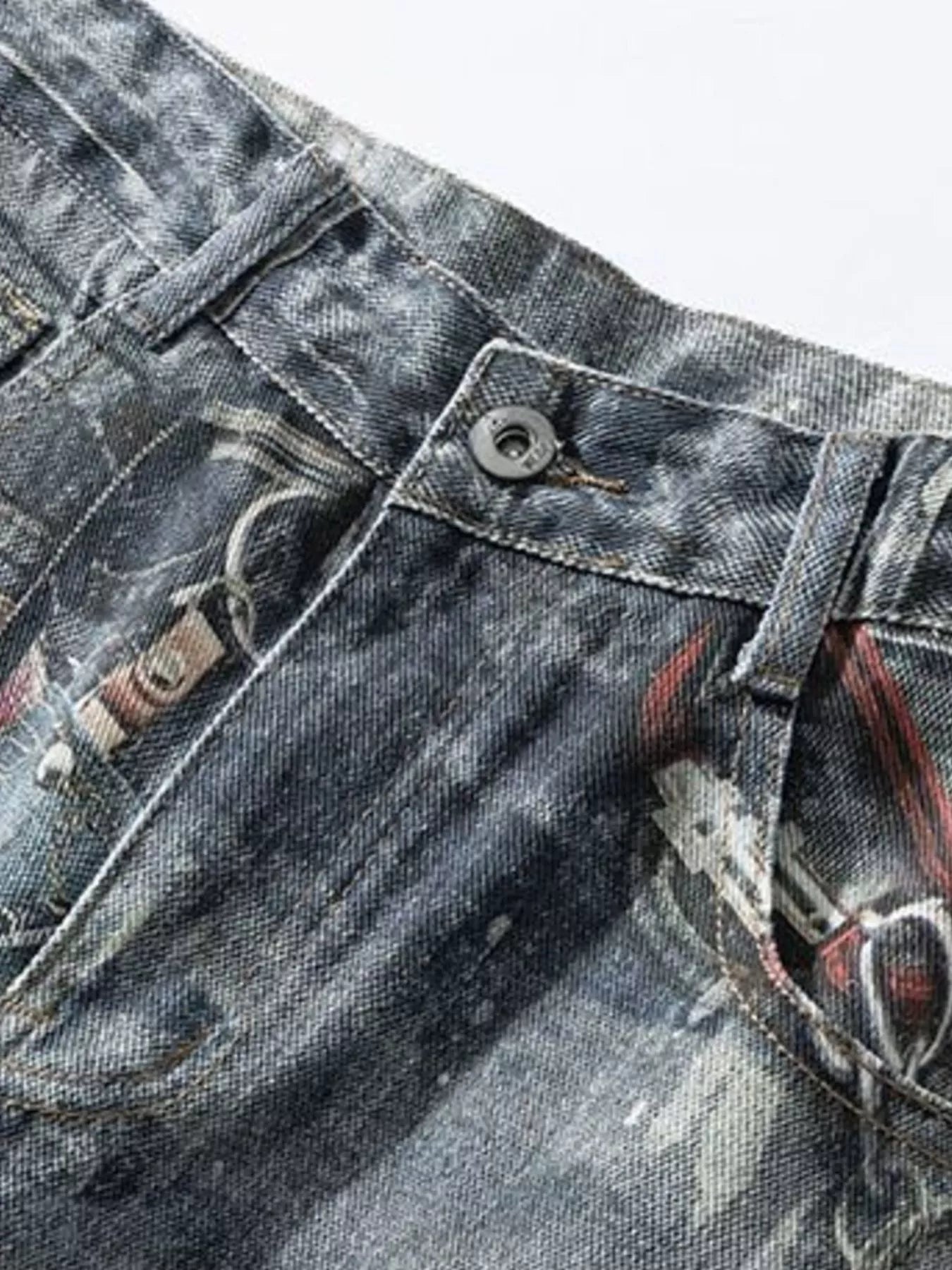 Men's Full Size Vintage Chain Print Denim Shorts Plus Size