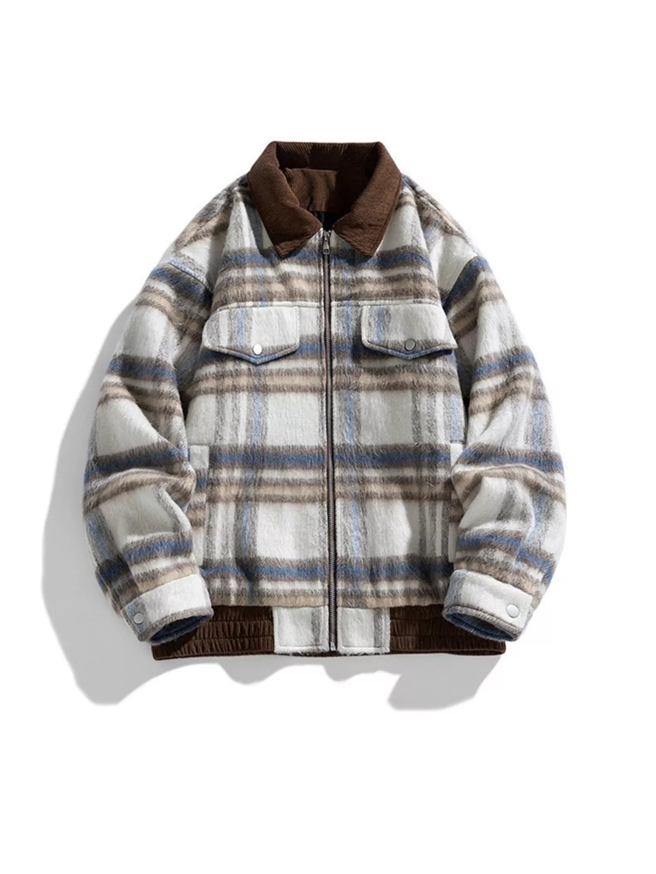 Men's Plus Size Vintage Plaid Corduroy Collar Zip-Up Jacket