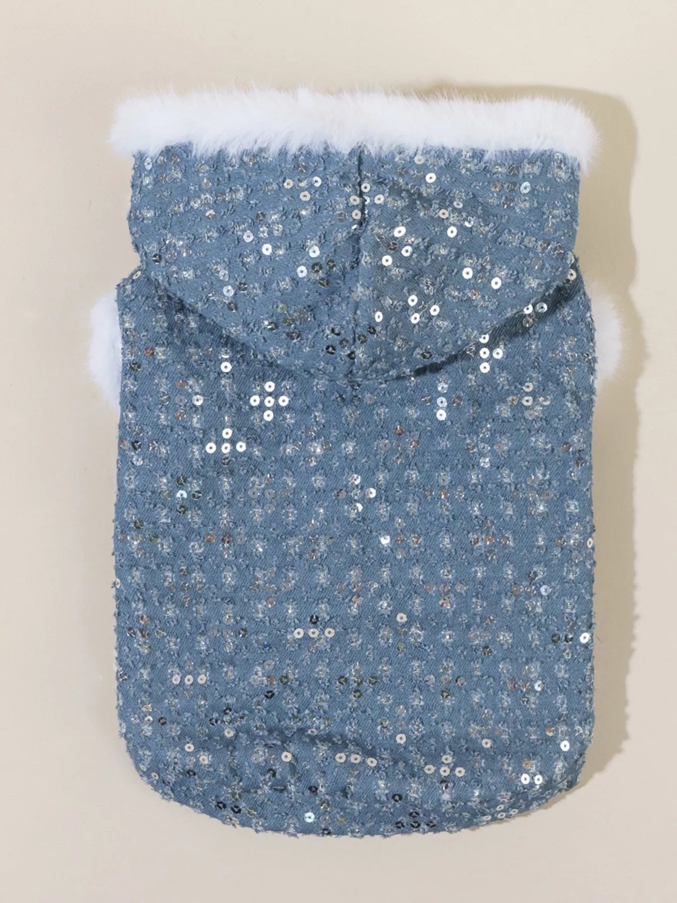 Sequin Pet Coat with Fur Trim