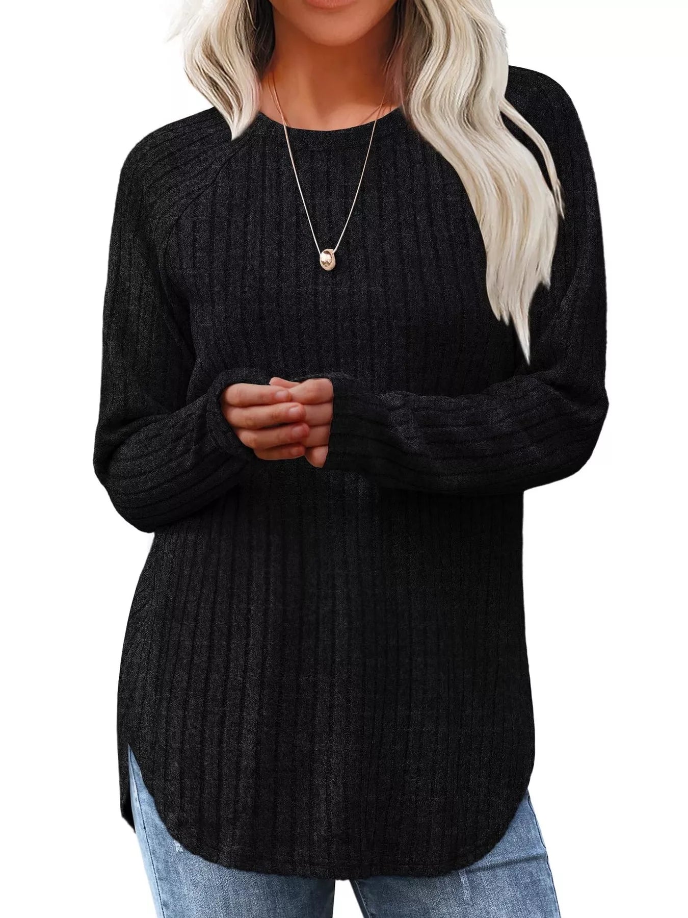 Ribbed Knit Long Sleeve T-Shirt